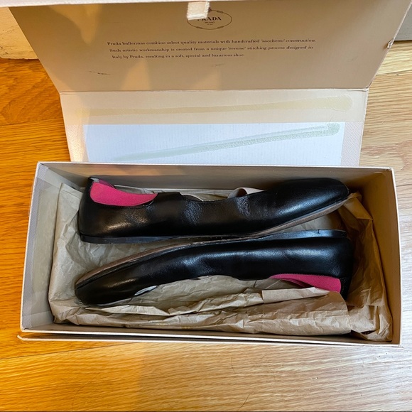 Prada Ballerina Leather Flats with Pink and Nude Elastic Straps - Picture 13 of 14